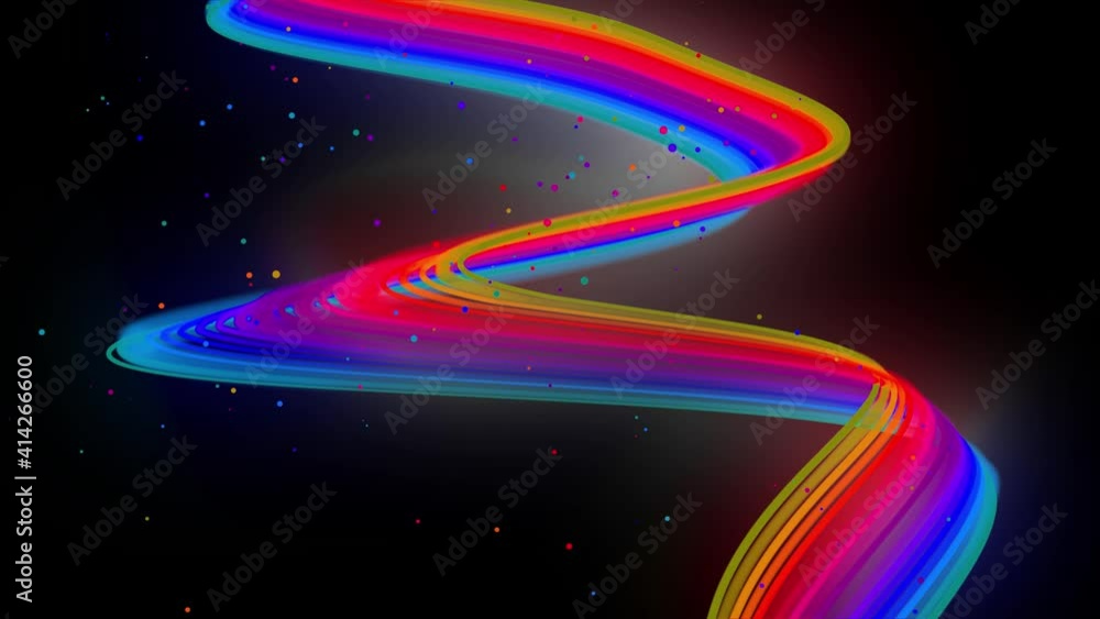Poster 3d abstract looped 4k background with glow lines. multi-colored neon lines fly in air, smoothly osci