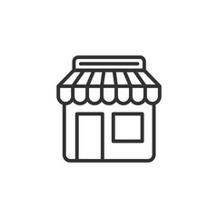Market shop line icon. Kiosk, store, retail graphic pictograph. Street food concept linear label. Vector.