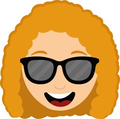 Vector emoticon illustration of a woman's head with red hair and sunglasses