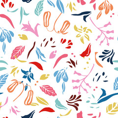 Modern Abstract Leaf Shape Pattern. Seamless Vector Floral Background. Colorful Hand Drawn Floral Design. Gift Wrap, Stationery, Home Decor, Fabric, Print. Vector EPS 10 Tile.