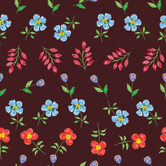 Seamless vector watercolour floral pattern, suitable for fashion fabric, book cover, gift wrap, background pattern, packaging and other design projects.  