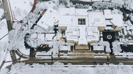 Aerial Drone Photos of a Snowy Baltimore City Street