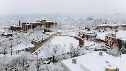 Obraz na płótnie Canvas Aerial Drone Photos of a Snowy Baltimore City Street