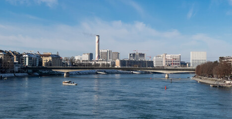 Cityscape of Basel and a bridge of Johanniterstrasse.