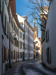 Street view of the old town of Basel in Switzerland on the Franco-German border.
