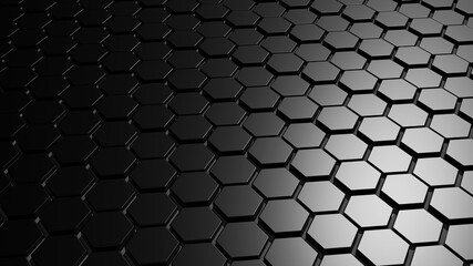 Abstract dark black metallic hexagon 3D rendering