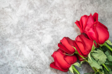 Closeup of beauty red rose flower bouquet on white concrete background with copy space. Using as flora nature and love, Valentine's day wallpaper Concept