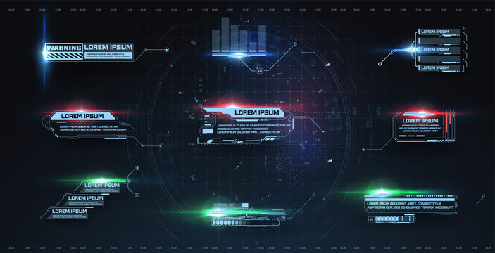 Futuristic Callouts titles in HUD style. Template Callout bar labels box digital style. Futuristic User Interface boxes layout template. Box bars and modern digital info boxes layout templates vector