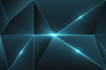 Abstract dark background with luminous polygonal figures and glowing spots