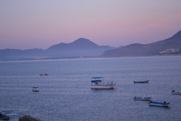 paisaje de playa con botes 