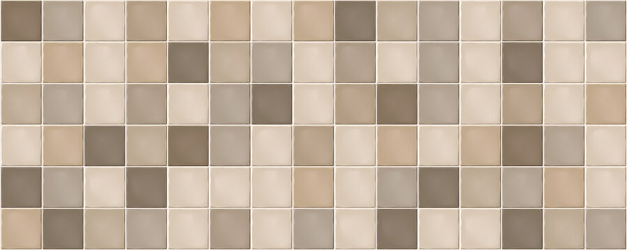 Beige rustic mosaic ceramic tiles. Seamless pattern, mosaic of square beige and brown rustic tiles.
