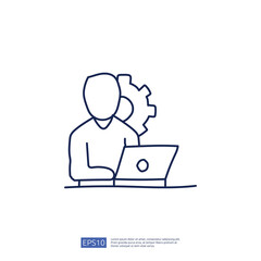 worker desk doodle icon concept with people and laptop sign symbol vector illustration