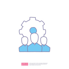 Obraz premium team leadership concept doodle icon with man and gear symbol. corporate teamwork icon sign vector illustration