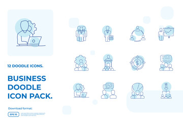 business teamwork doodle icon. business partnership strategy and leadership management concept sign symbol vector illustration