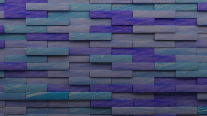 Blue shade wooden rectangle tile wall with top light (3D Rendering)