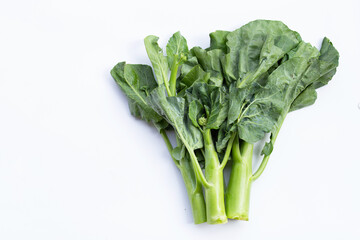 Chinese kale or Kailaan or Hong Kong kale on white background.