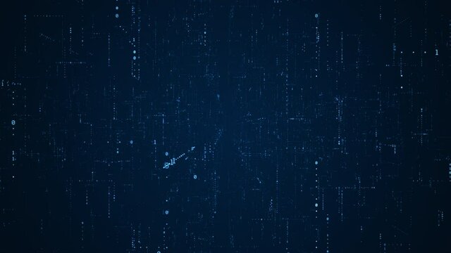 Binary code motion background. Grid, structure of numbers, digits zero and one. FUI, HUD. Seamless loop