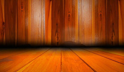 Empty brown wooden room wall There are patterns and space for design ideas for office, living room, living room with wooden background.