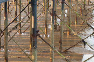 Iron poles supports for pier ryde isle of wight beach 