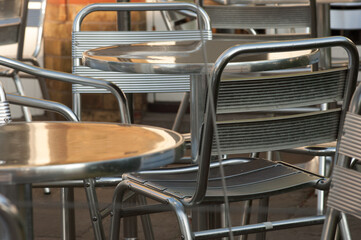 metal chairs cafe close up