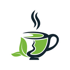 Fresh Green tea logo design template.   green Tea cup and leafs logo vector design.