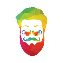 Mustache chief coffee logo vector design. Chief wears coffee cup glasses concept design.