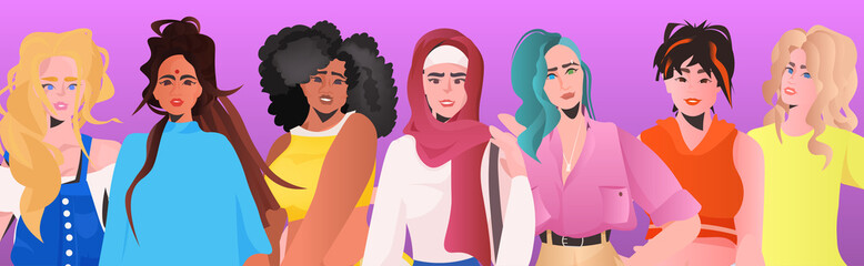 mix race girls celebrating international womens day 8 march holiday celebration concept portrait horizontal vector illustration