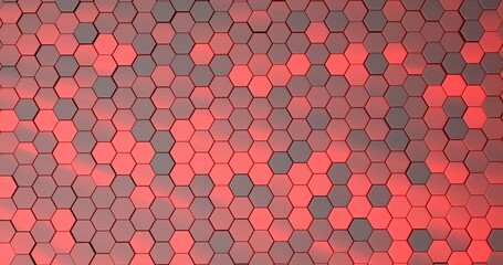 red background with retractable hexagonal 3d tiles