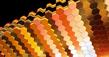 golden honey background with retractable hexagonal 3d tiles