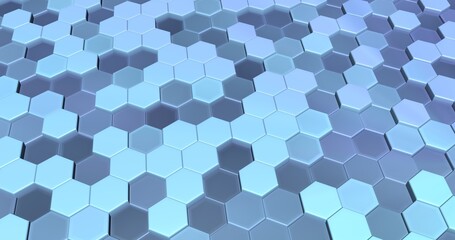 blue background with retractable hexagonal 3d tiles