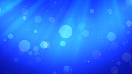 Abstract Blue Shiny Flying Glitter Dust And Circle Bokeh In The Wind With Burst Beam Light Background