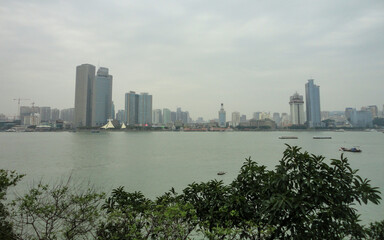 Skyline of Xiamen, China. View from Gulangyu island.