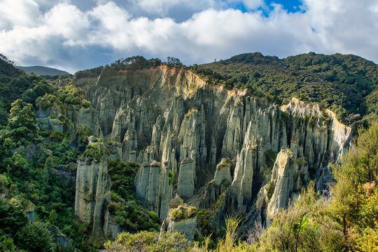 The Putangirua Pinnacles are a geological formation and one of New Zealand's best examples of badlands erosion. 