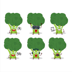 Brocoli cartoon character are playing games with various cute emoticons