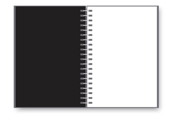 Black cover notebook on white background. Notebook paper. Isolated vector. Stock image. EPS 10.