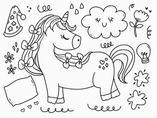 Cute baby unicorn character set cartoon drawing illustration cartoon for kids