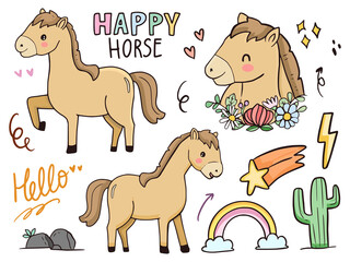 Cute horse illustration drawing cartoon for kids and baby