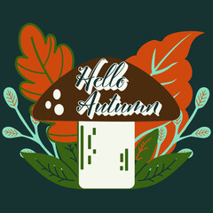 Hello Autumn, Vintage Vector Badge