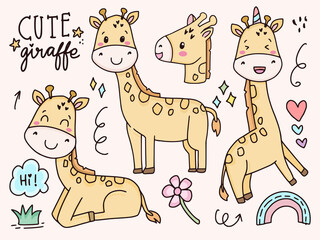 Set of cute giraffe illustration drawing cartoon for kids and baby