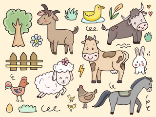 Farm animal set illustration drawing cartoon for kids and baby