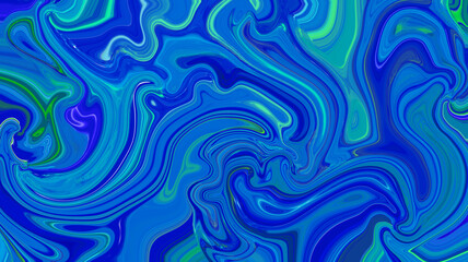 Fototapeta na wymiar art liquid oil paint with green and blue, flowing naturally