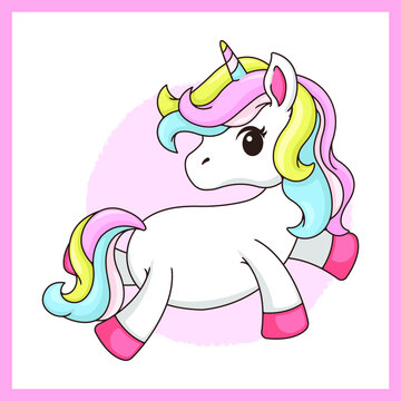 Vector image of a cute unicorn illustration in pastel colors.