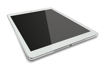 Tablet pc computer with black screen isolated on white background. - 414309241