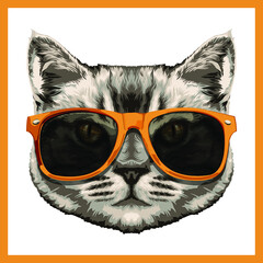 Vector image of a cat wearing yellow shades. - 414309401