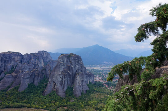 Cliffs of Meteora in front of Kastraki, Trikala, Greece - Powered by Adobe