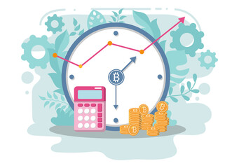 Cryptocurrency Illustration Flat Design with Businessman Miners and Coins. for Financial Technology, Blockchain, and Data Analysis.