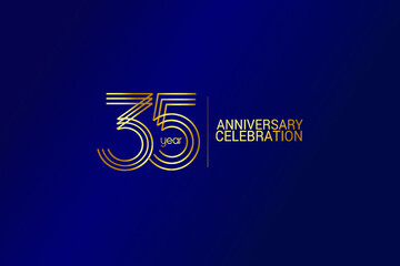 35 year anniversary celebration Gold Line. logotype isolated on Blue background for celebration, invitation card, and greeting card-Vector