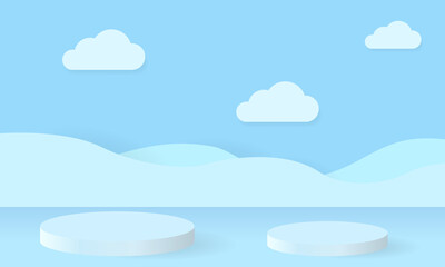 3d blue background rendering with podium and minimal blue scene, 3d render for product in podium.