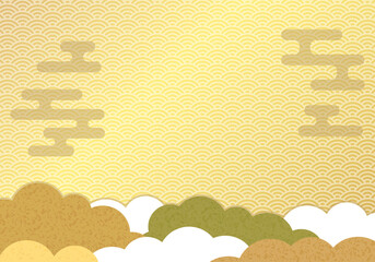 青海波と霞の和風背景