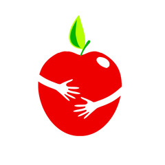 Apple icon . Hands hugging an Apple. Icon to promote a healthy lifestyle.